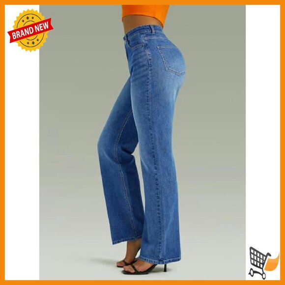 High Waisted Straight Leg Boyfriend Jeans Women's Denim Pants - Picture 4 of 7